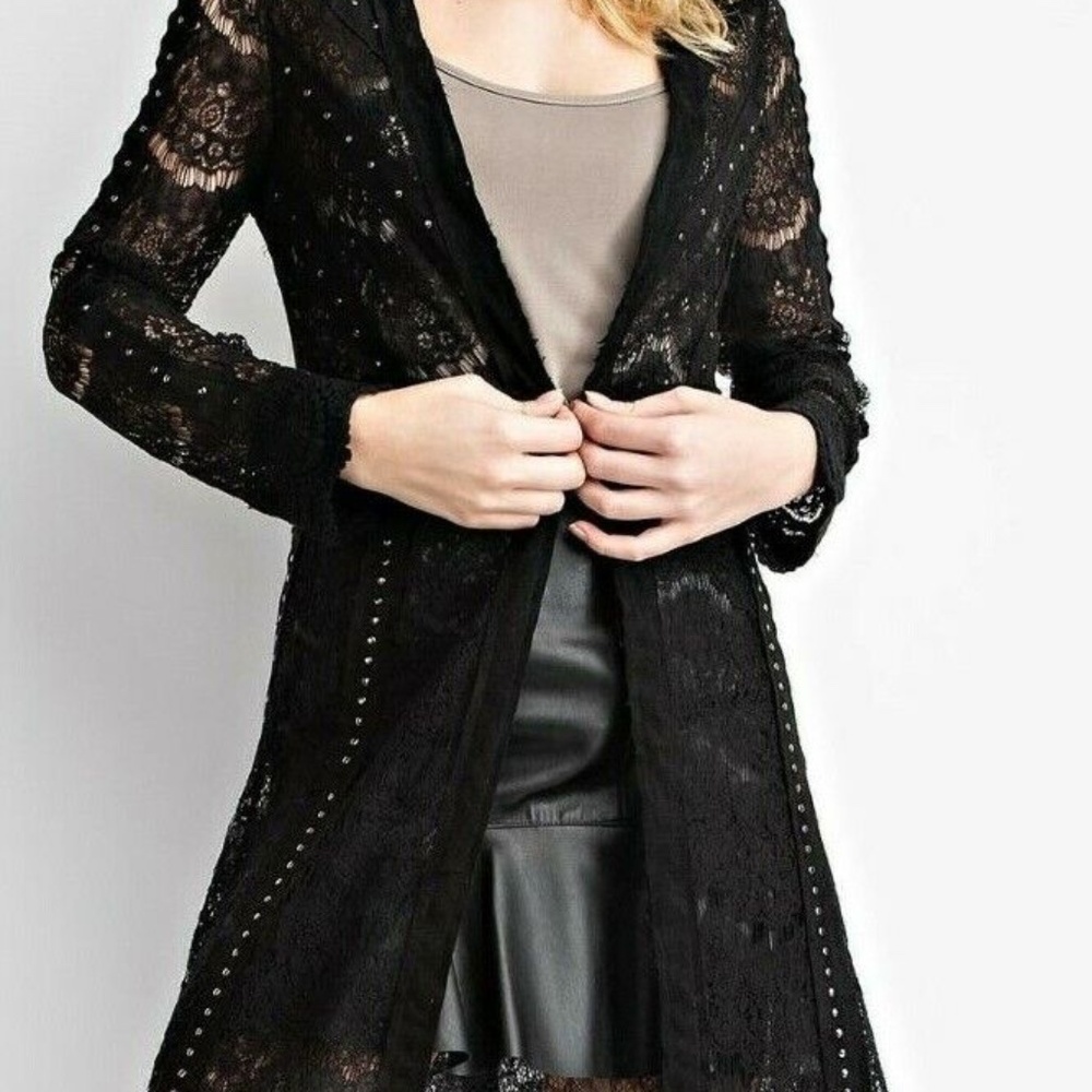 VOCAL Lace Open Front Cardigan Sz Small Studded Whimsigoth Black